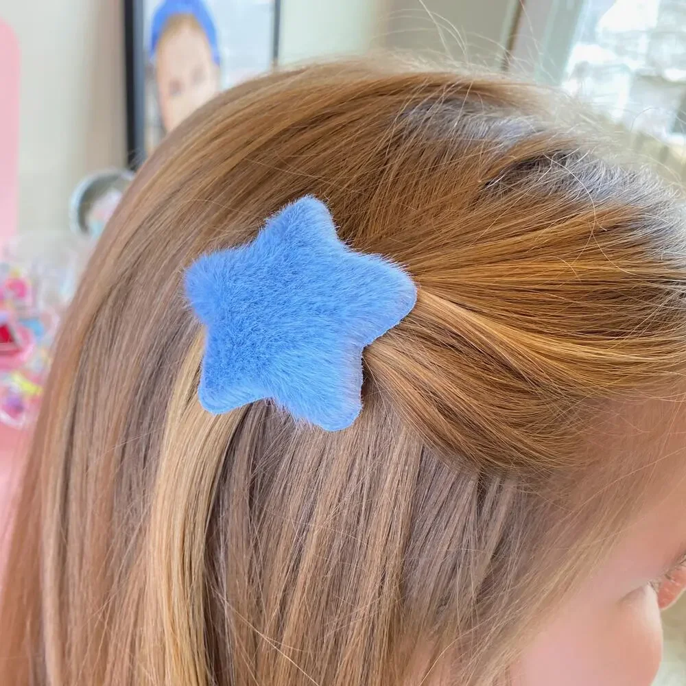 Blue Hair Barrettes Fuzzy Plush Set of 8 Accessories Girls Women